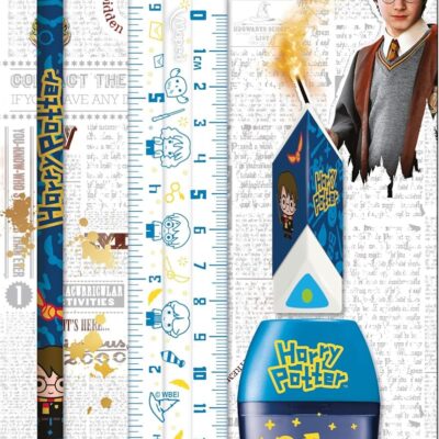 Maped - Set di cancelleria 4 pezzi - 1 righello trasparente 15 cm + 1 temperino 1 foro + 1 gomma + 1 matita carta HB - Licenza ufficiale Harry Potter