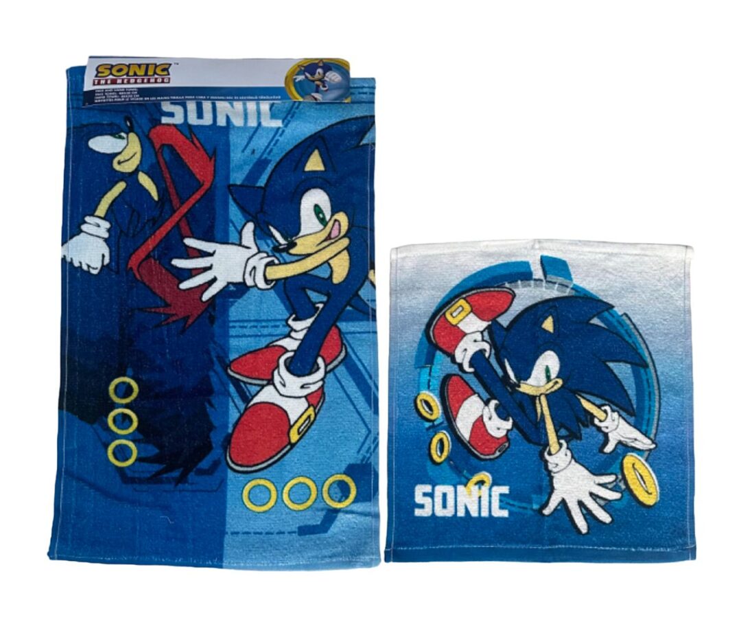 SET ASCIUGAMANI VISO OSPITE 1+1 SPUGNA IN COTONE 100% "SONIC"