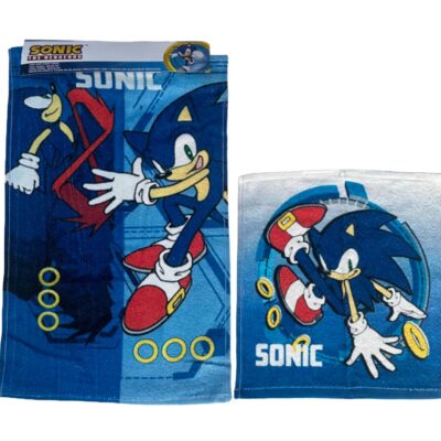 SET ASCIUGAMANI VISO OSPITE 1+1 SPUGNA IN COTONE 100% "SONIC"