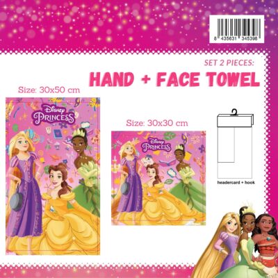 SET ASCIUGAMANI DISNEY MARVEL VISO OSPITE 1+1 SPUGNA IN COTONE 100% "LE PRINCIPESSE"