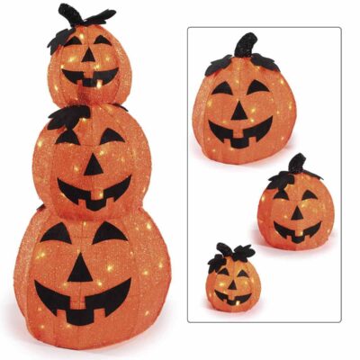 Set 3 zucche di Halloween impilabili c/anima metallo e luci