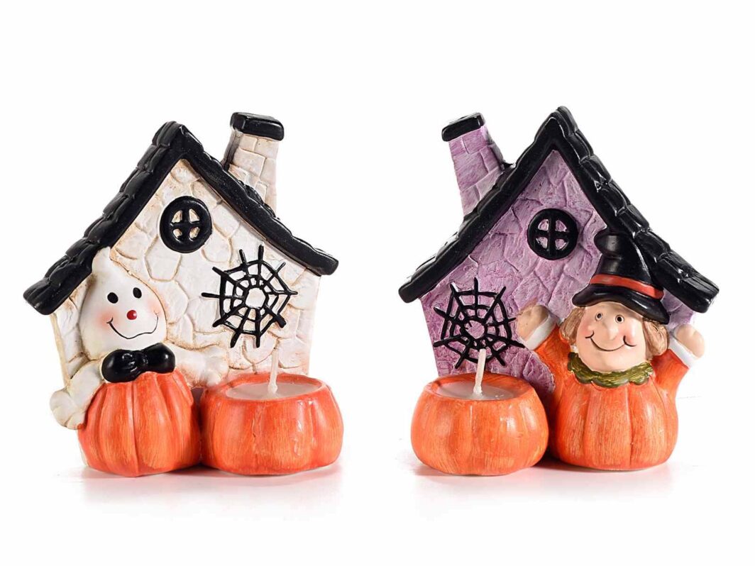 Decorazione Halloween in terracotta colorata con candela