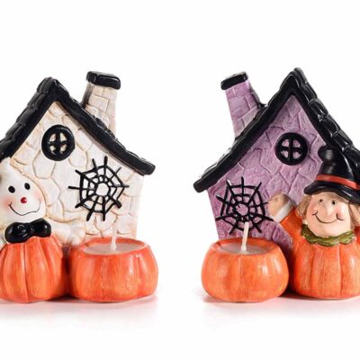 Decorazione Halloween in terracotta colorata con candela