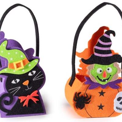 Borsetta in panno con decorazioni di Halloween e manici