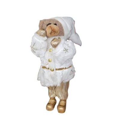 ORSO IN TESSUTO BIANCO ORO H. 52 CM
