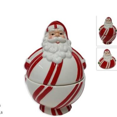 BARATTOLO BABBO NATALE CERAMICA 26 CM DECORO ROSSO/BIANCO