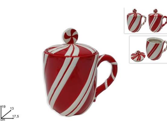 BARATTOLO TAZZONE CERAMICA 19
CM DECORO ROSSO/BIANCO