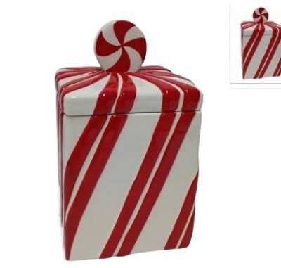 BARATTOLO QUADRATO CERAMICA 25 CM DECORO ROSSO/BIANCO