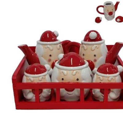 SET MENAGE 5 PZC/ SUPPORTO LEGNO DECORO VISO BABBO NATALE