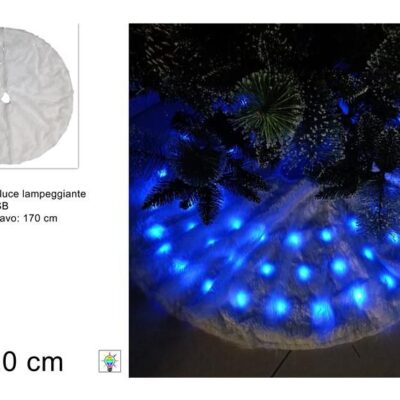 TAPPETO ALBERO PELLICCIA BIANCA CON LED BLU