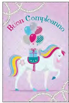 BIGLIETTO BUON COMPLEANNO CON FOIL OLOGRAFICO UNICORNO