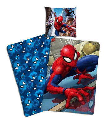 Copripiumino Marvel Spiderman 140x200 Cm + Federa 63x63 Cm, 100% Cotone, Blu, Con Chiusura A Bottoni, Certificato Oeko-Tex
