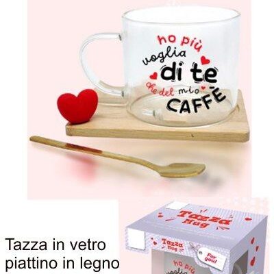 TAZZA IN VETRO PIATTINO LEGNO E CUCCHIAIO
