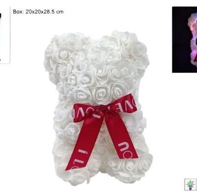 ORSETTO ROSE BIANCHE 20 CM IN SCATOLA REGALO CON LED