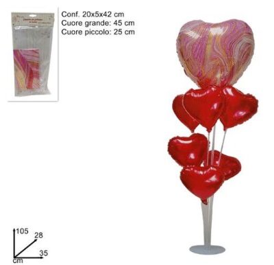 PALLONCINI CUORE 7PZ CON SUPPORTO