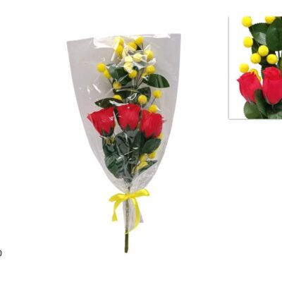 MAZZO MIMOSA CON 3 ROSE
