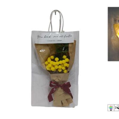 BUSTA REGALO CON BOUQUET MIMOSA CON LUCE