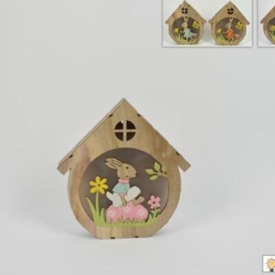 CASETTA LEGNO CONIGLIO 
CON LUCI 21CM