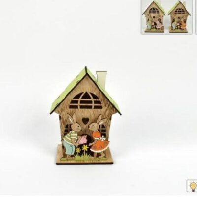 CASETTA LEGNO CONIGLIO CON LUCI 16 CM