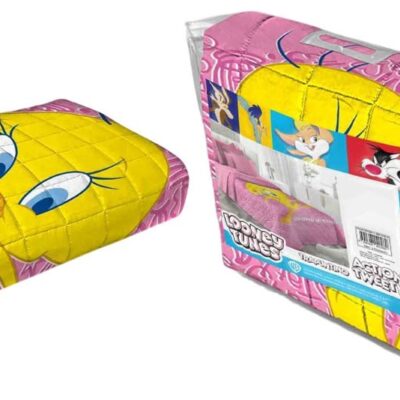 Trapuntino Looney Tunes  "Tweety"  Rosa Letto Singolo 1 Posto Cartoni Animati Stampa 3D