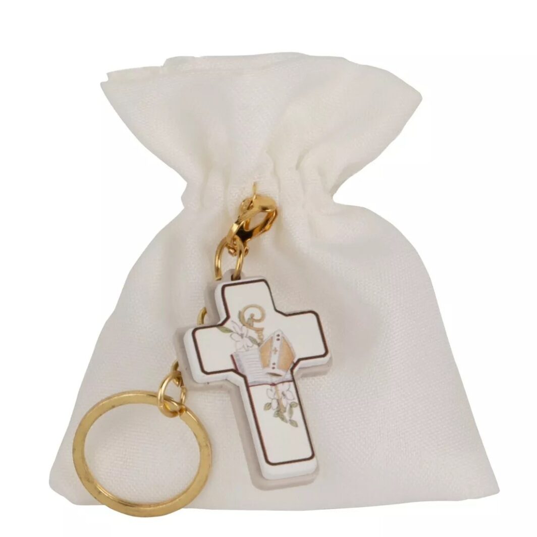 Clip bag con portachiavi cresima 8x10 cm bomboniera portaconfetti ETM-C2773