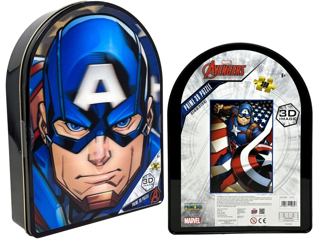 Marvel Avengers Capitan America - Puzzle 300 pezzi con cofanetto in latta, Lenticolare con effetto 3D