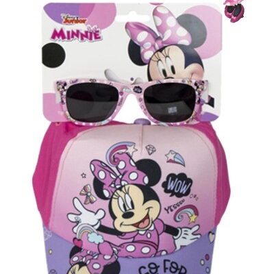 Disney Minni - Set Cappello con visiera + occhiali  per bambine, Poliestere e cotone, Chiusura regolabile