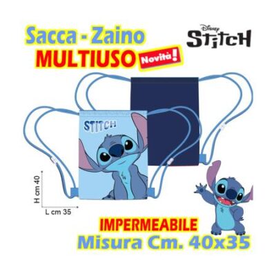 STITCH AZZURRO Sacca - Zaino MULTIUSO Cm.40x35