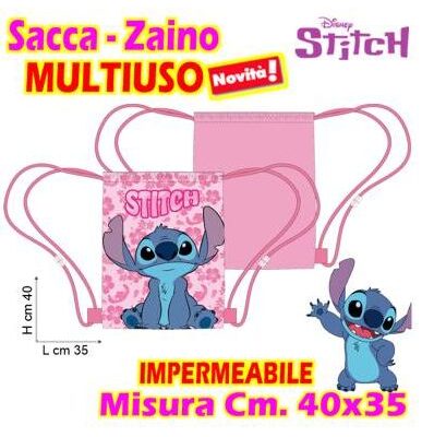 STITCH ROSA Sacca - Zaino MULTIUSO Cm.40x35