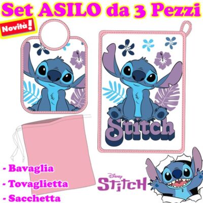 * STITCH DISNEY ROSA  Set ASILO " 3 PEZZI