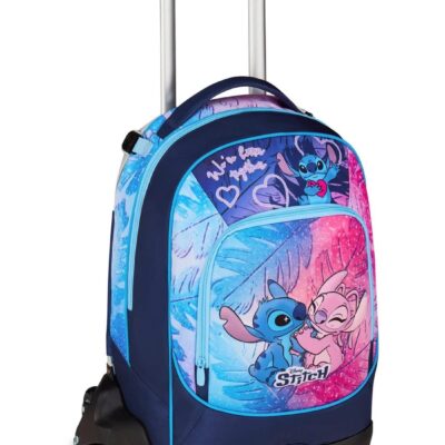 Seven Disney Stitch e Angel - Zaino Trolley Staccabile Jack 3 Ruote per Scuola Elementare, Doppio Scomparto