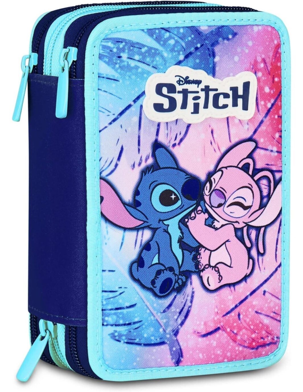 Seven Disney Stitch e Angel - Astuccio triplo riempito per bambini, per la Scuola o tempo libero, 3 Zip, 44 Accessori