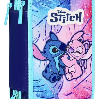 Seven Disney Stitch e Angel - Astuccio triplo riempito per bambini, per la Scuola o tempo libero, 3 Zip, 44 Accessori