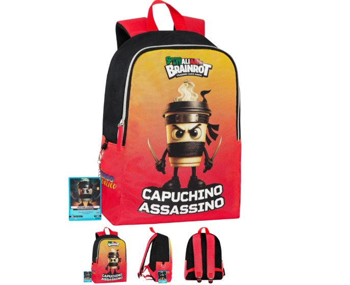 Brainrot Capuchino - Zaino Tempo Libero 29 x 38h x 11cm con Card inclusa