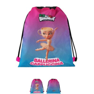 Brainrot Ballerina Cappuccina - Sacca a Zaino Coulisse, Scuola e Tempo Libero 34 x 42h cm
