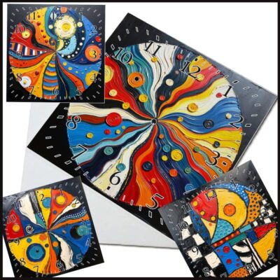 OROLOGIO DA PARETE O DA TAVOLO IN CERAMICA MIS. 20X20 CM IN STAMPA SUBLIMATICA "ASTRATTO"