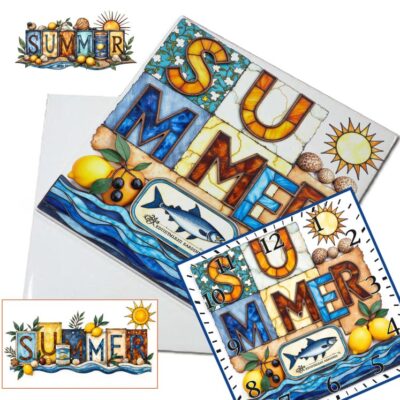 OROLOGIO DA PARETE O DA TAVOLO IN CERAMICA MIS. 20X20 CM IN STAMPA SUBLIMATICA "SUMMER"