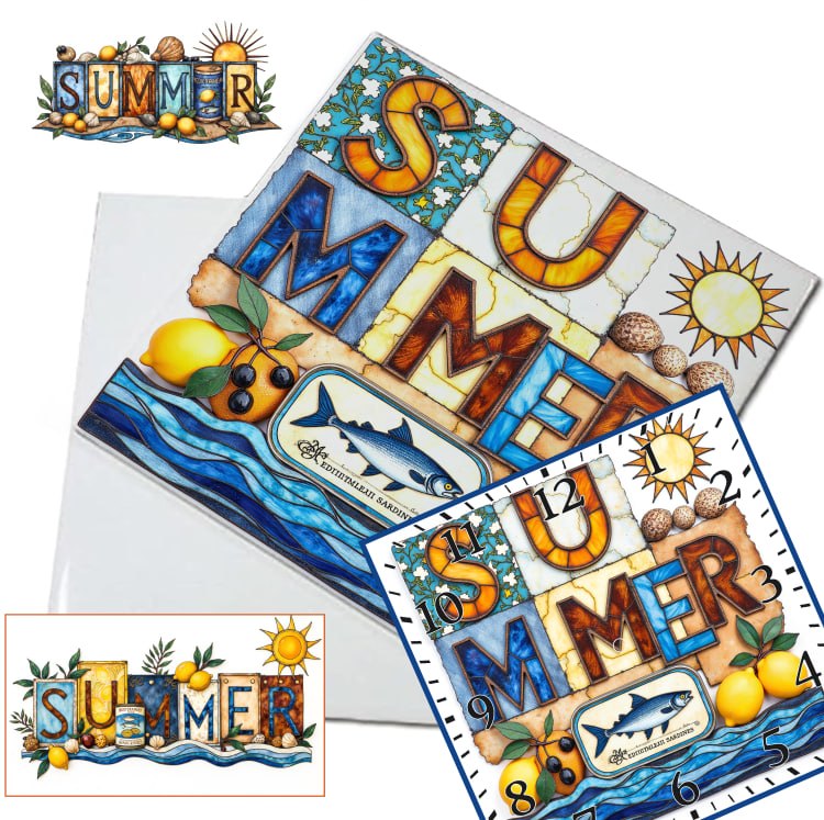 OROLOGIO DA PARETE O DA TAVOLO IN CERAMICA MIS. 20X20 CM IN STAMPA SUBLIMATICA "SUMMER"