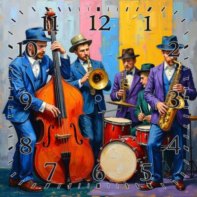 OROLOGIO DA PARETE O DA TAVOLO IN CERAMICA MIS. 20X20 CM IN STAMPA SUBLIMATICA "JAZZ"