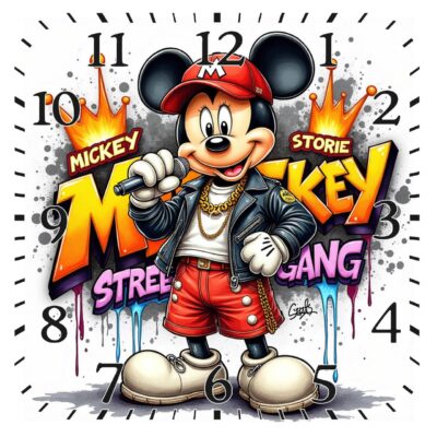 OROLOGIO DA PARETE O DA TAVOLO IN CERAMICA MIS. 20X20 CM IN STAMPA SUBLIMATICA "MICKEY ROCK"