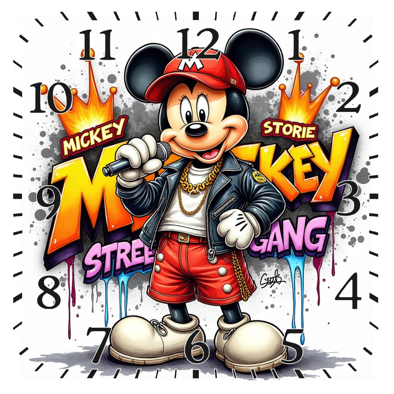 OROLOGIO DA PARETE O DA TAVOLO IN CERAMICA MIS. 20X20 CM IN STAMPA SUBLIMATICA "MICKEY ROCK"