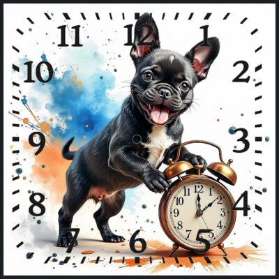 OROLOGIO DA PARETE O DA TAVOLO IN CERAMICA MIS. 20X20 CM IN STAMPA SUBLIMATICA "BULDOG FRANCESE"