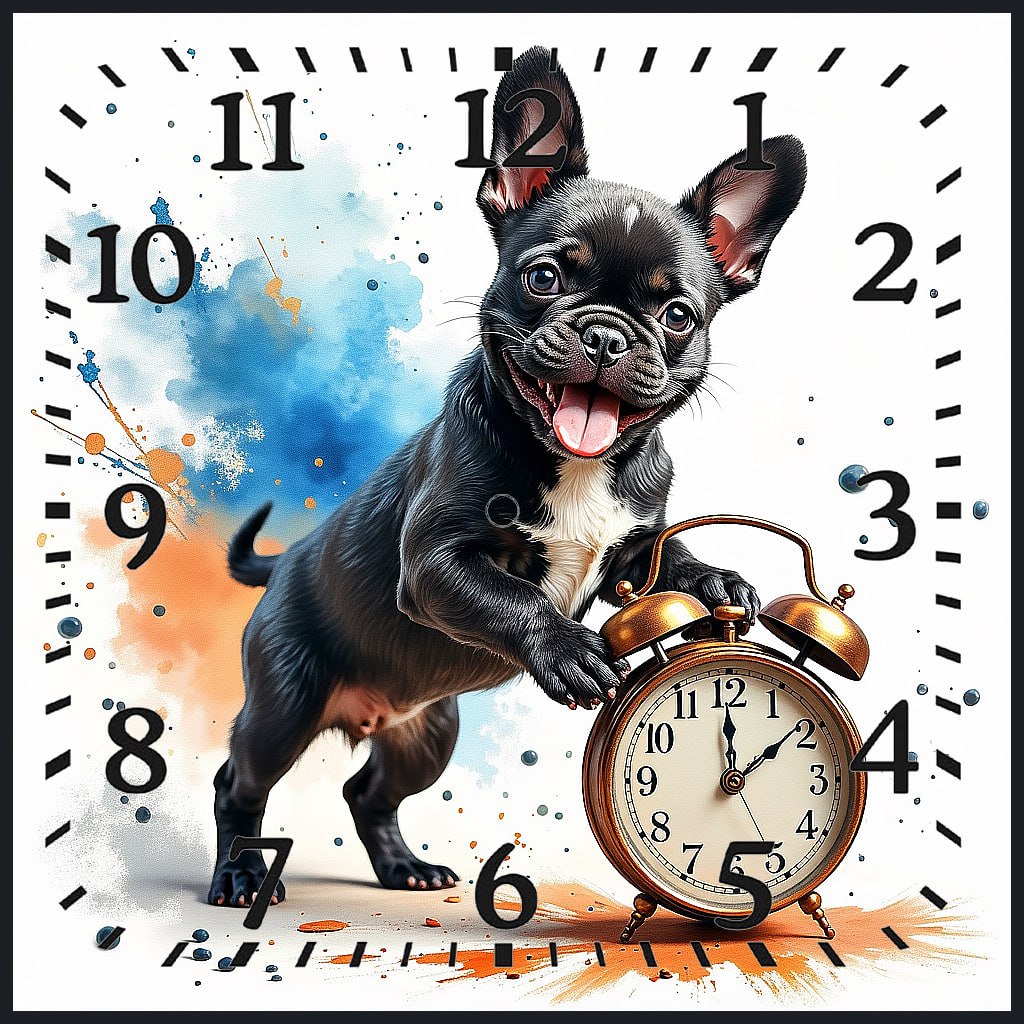 OROLOGIO DA PARETE O DA TAVOLO IN CERAMICA MIS. 20X20 CM IN STAMPA SUBLIMATICA "BULDOG FRANCESE"