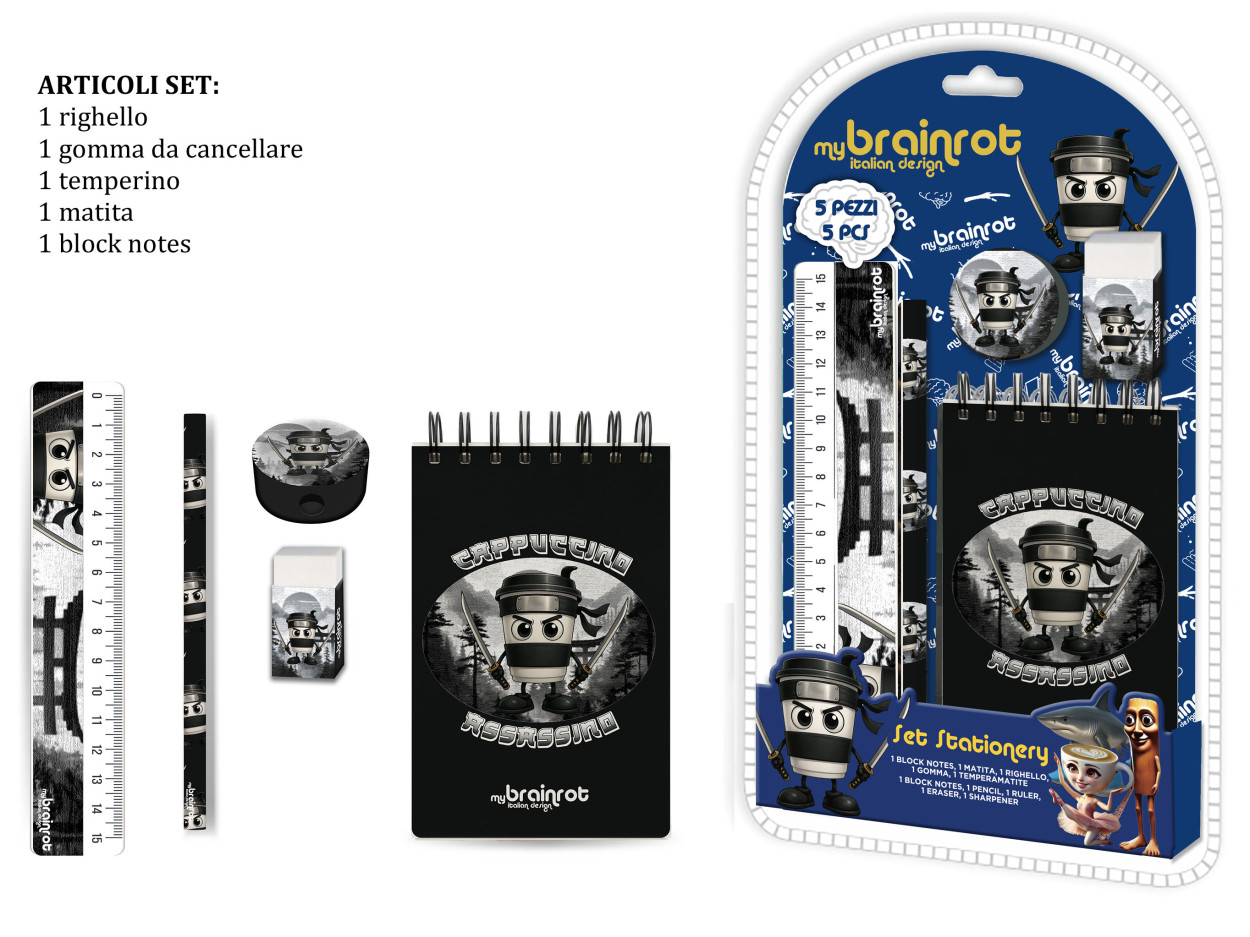 MC SET REGALO CANCELLERIA 5pz BRAINROT