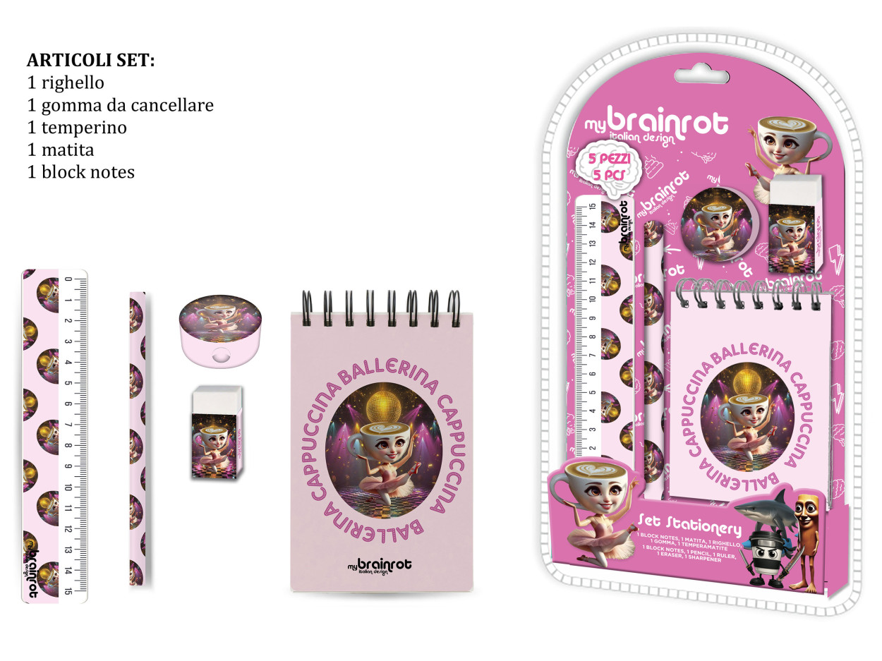 MC SET REGALO CANCELLERIA 5pz BRAINROT