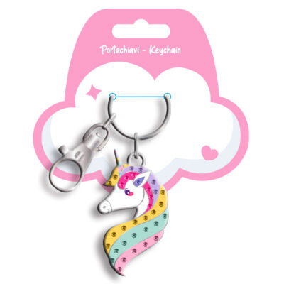 Portachiavi in metallo "UNICORNO" con strass