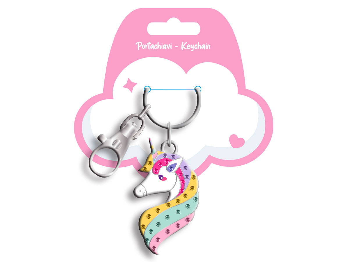 Portachiavi in metallo "UNICORNO" con strass