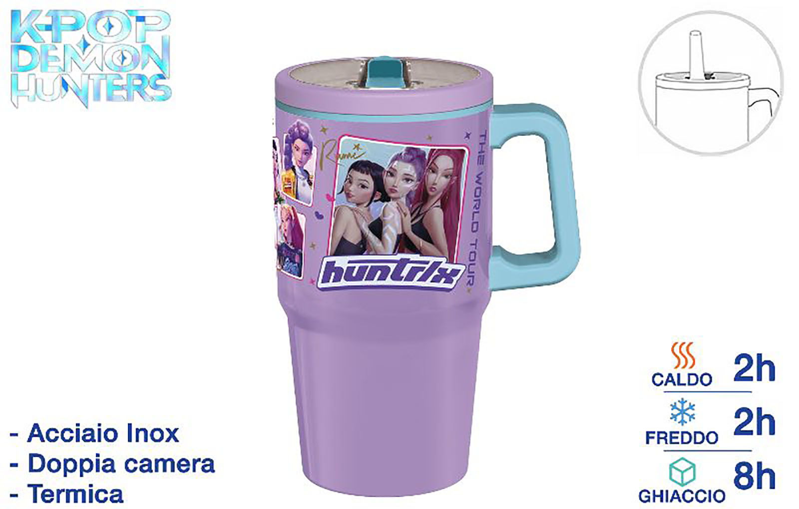 Borraccia tazza termica c/cannuccia 640ml K-Pop Demon Hunters