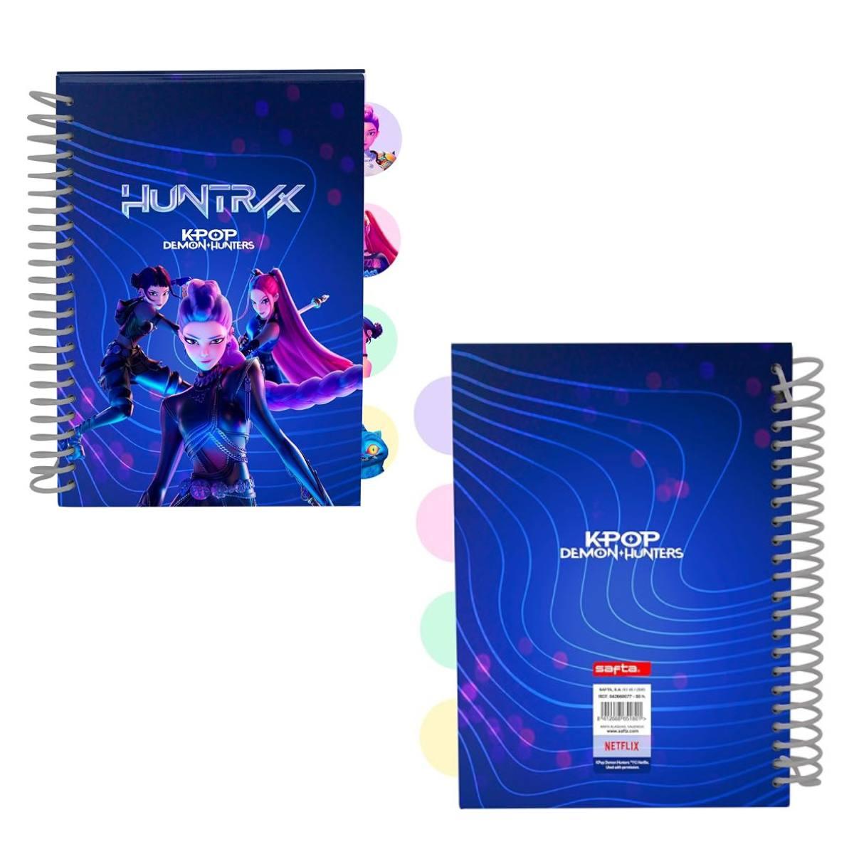 QUADERNO SPIRALE A5 SAFTA K-POP DEMON HUNTERS 80 FOGLI 4 DIVISORI HUNTRX