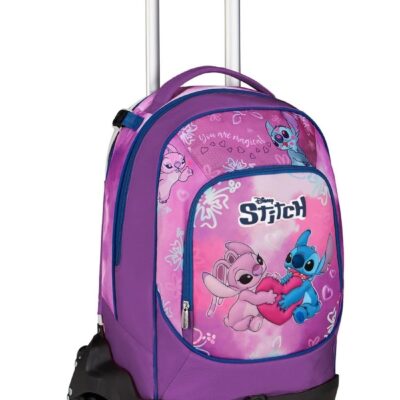 Seven Disney Stitch - Zaino Trolley Staccabile Jack 3 Ruote per Scuola Elementare, Doppio Scomparto